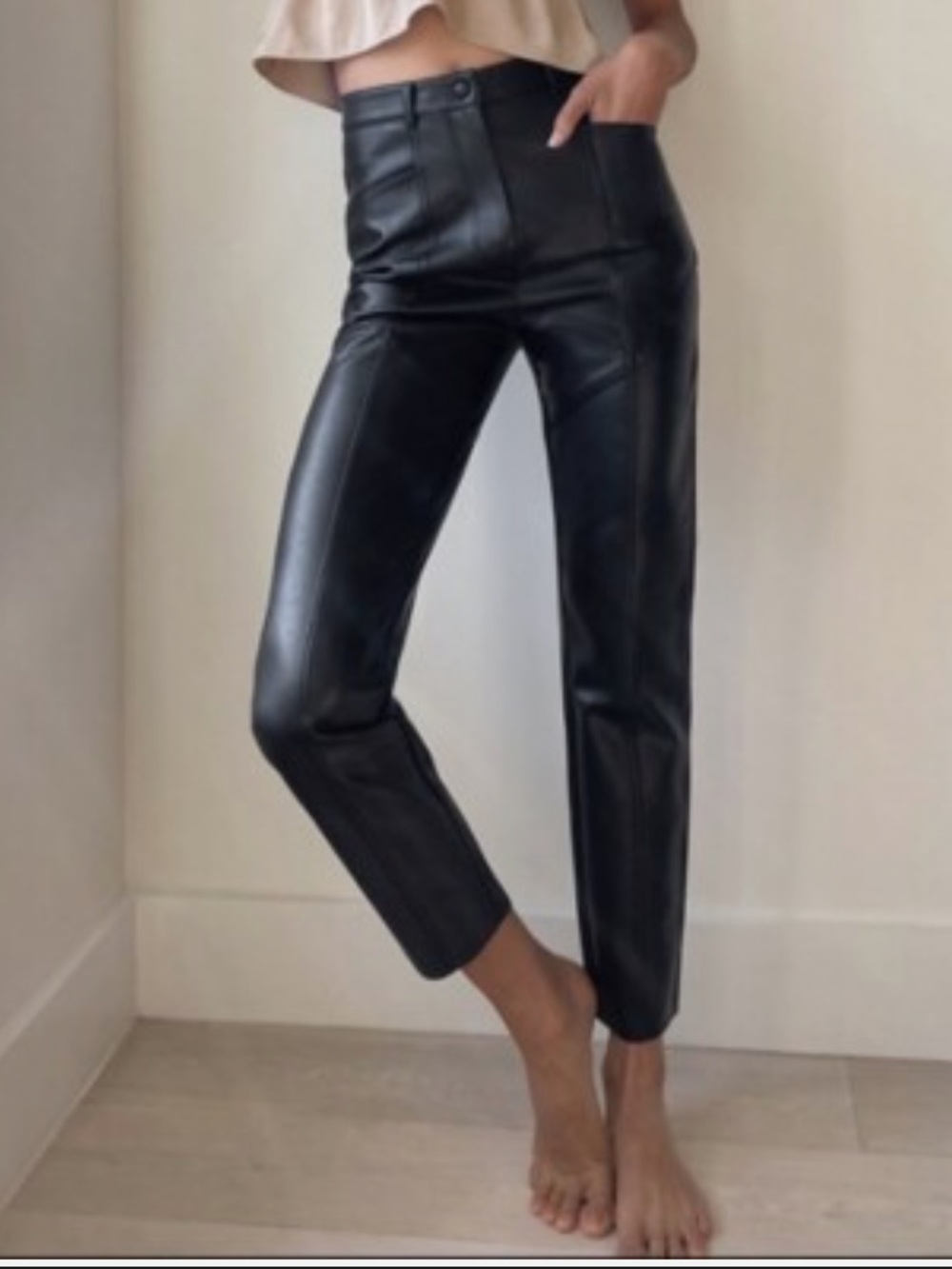 Aritzia Wilfred Highrise Dark Taupe Faux Leather Straight-Leg Pants Size 4 - Picture 12 of 12